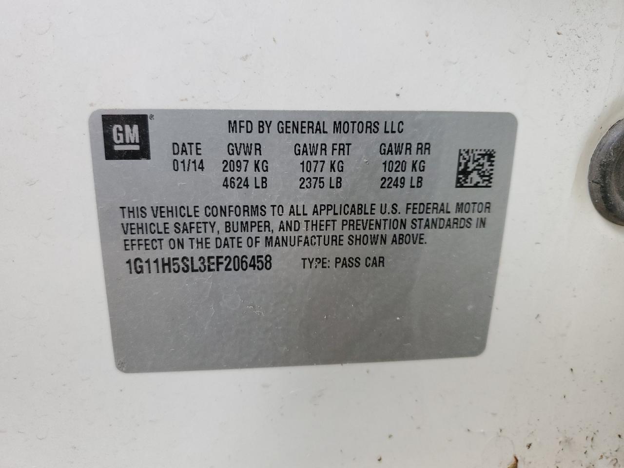 2014 Chevrolet Malibu Ltz VIN: 1G11H5SL3EF206458 Lot: 82238245
