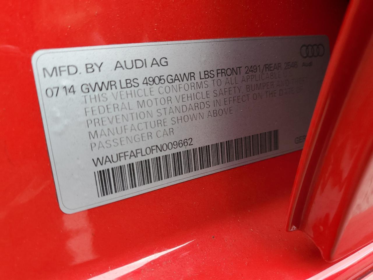 2015 Audi A4 Premium Plus VIN: WAUFFAFL0FN009662 Lot: 85727935