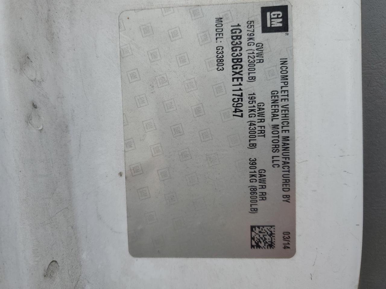 2014 Chevrolet Express G3 - Box Truck VIN: 1GB3G3BGXE1175947 Lot: 92139705