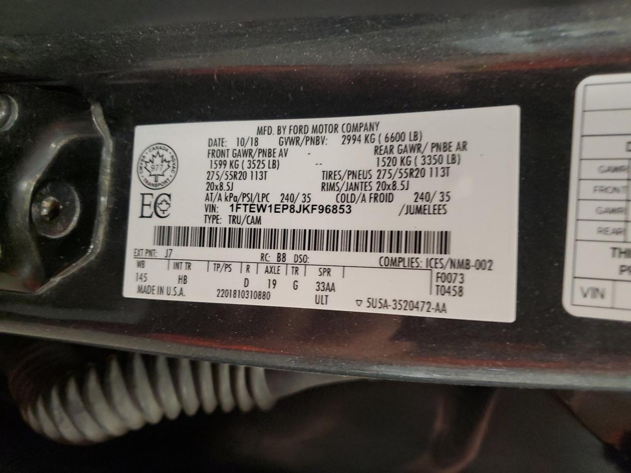 2018 Ford F150 Supercrew VIN: 1FTEW1EP8JKF96853 Lot: 85683715