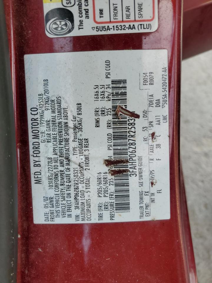 2007 Ford Fusion S VIN: 3FAHP06Z87R258321 Lot: 84796765