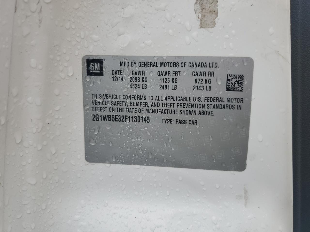 2015 Chevrolet Impala Limited Lt VIN: 2G1WB5E32F1130145 Lot: 82285875