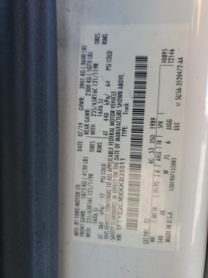 2019 Ford Transit T-150 VIN: 1FTYE2CMXKKB35511 Lot: 84866515