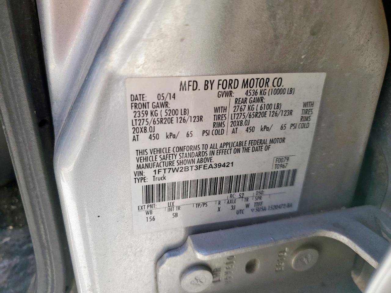 2015 Ford F250 Super Duty VIN: 1FT7W2BT3FEA39421 Lot: 82317125