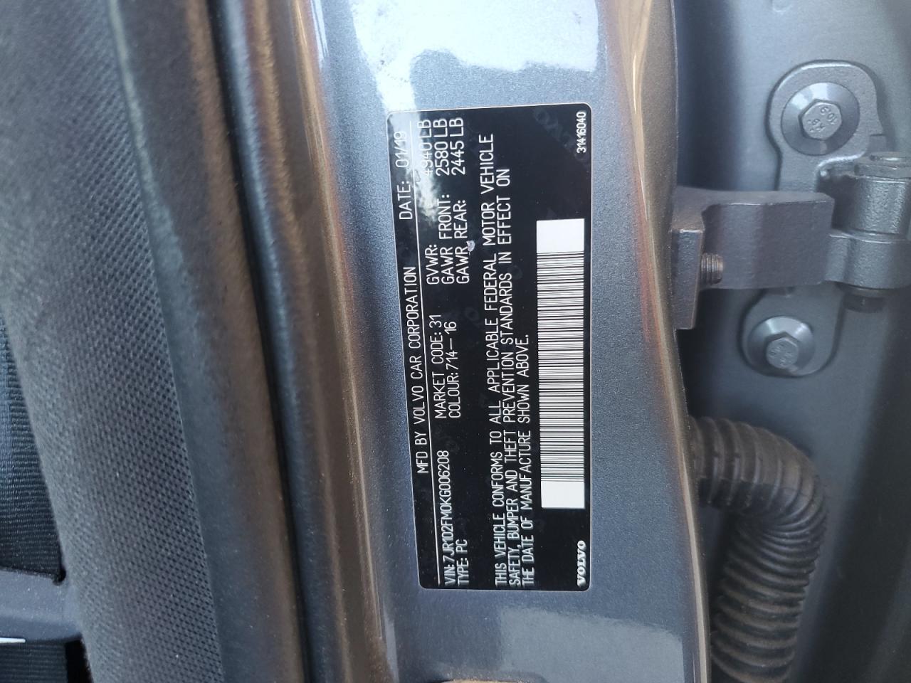 2019 Volvo S60 T5 R-Design VIN: 7JR102FM0KG006208 Lot: 82479315