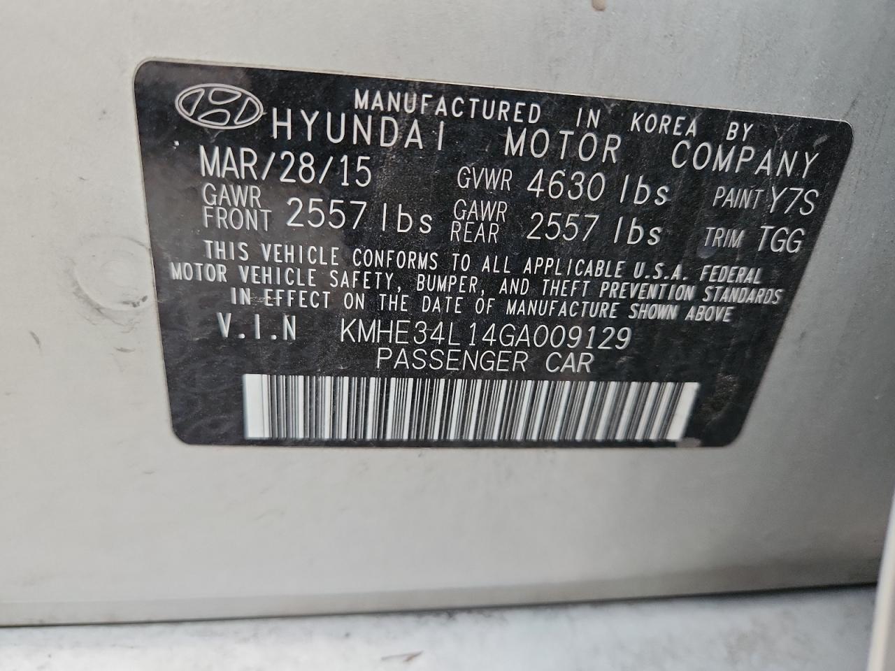 2016 Hyundai Sonata Hybrid VIN: KMHE34L14GA009129 Lot: 81656705