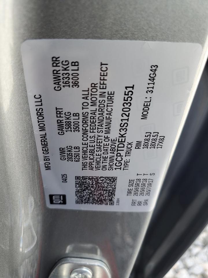 2025 Chevrolet Colorado Z71 VIN: 1GCPTDEK3S1203551 Lot: 86258795