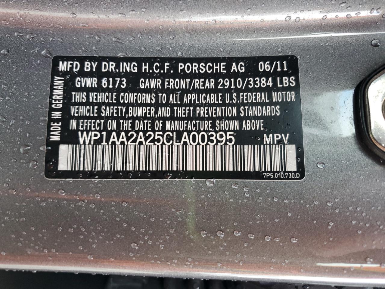 2012 Porsche Cayenne VIN: WP1AA2A25CLA00395 Lot: 82276695