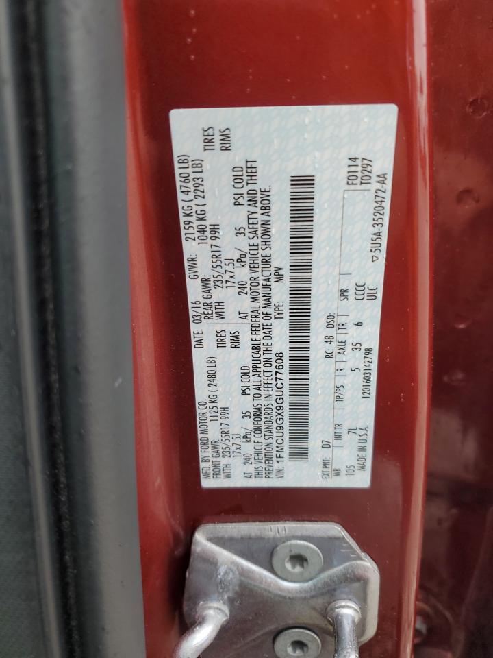 2016 Ford Escape Se VIN: 1FMCU9GX9GUC77608 Lot: 85159635