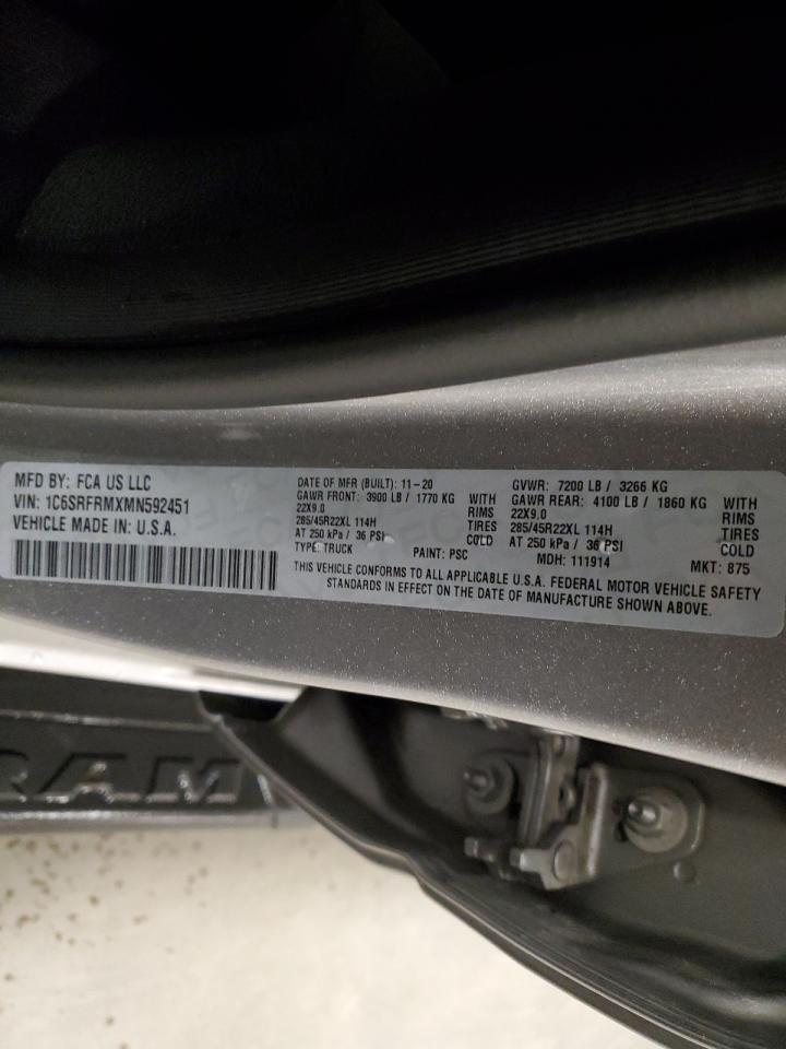2021 Ram 1500 Laramie VIN: 1C6SRFRMXMN592451 Lot: 87073165