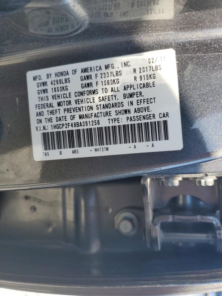 2011 Honda Accord Lxp VIN: 1HGCP2F48BA091256 Lot: 85101265