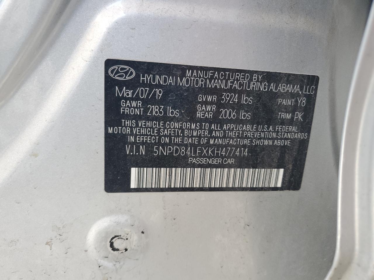 2019 Hyundai Elantra Sel VIN: 5NPD84LFXKH477414 Lot: 81894415