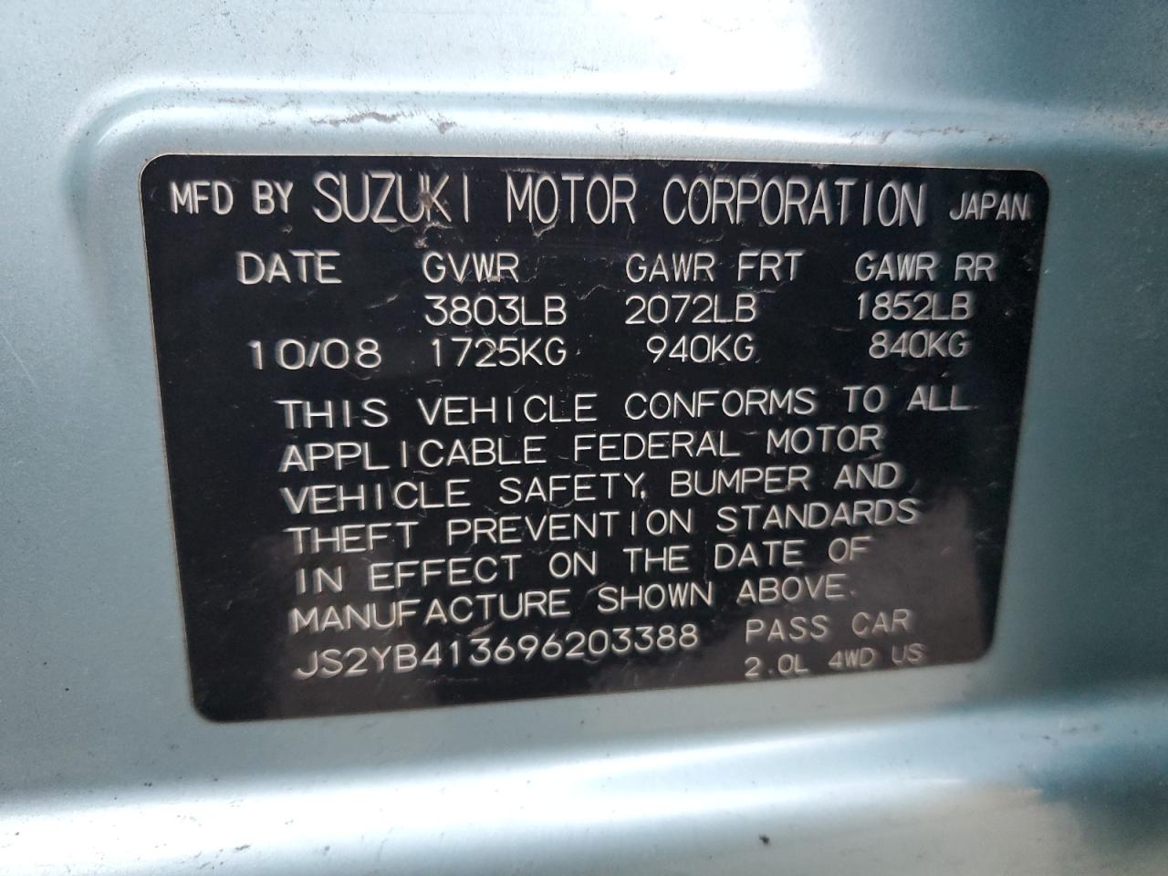 2009 Suzuki Sx4 Technology VIN: JS2YB413696203388 Lot: 90882255