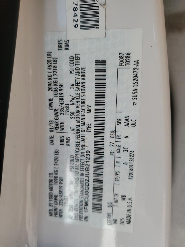 2018 Ford Escape Se VIN: 1FMCU0GD2JUB21239 Lot: 89492665