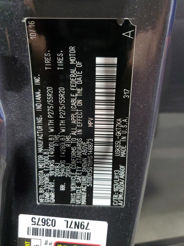 2017 Toyota Sequoia Platinum VIN: 5TDDY5G19HS148873 Lot: 82195125