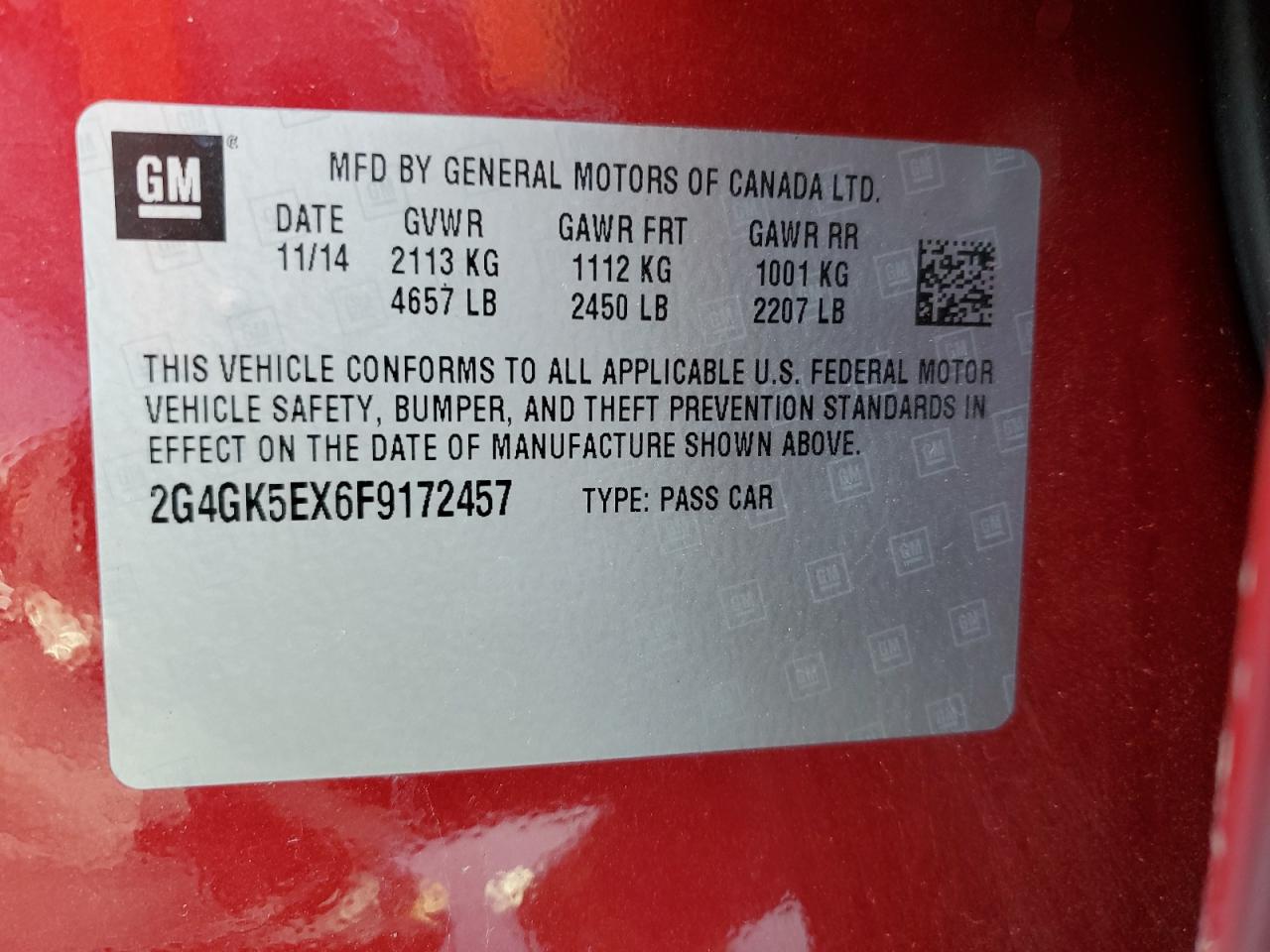 2015 Buick Regal VIN: 2G4GK5EX6F9172457 Lot: 90977385