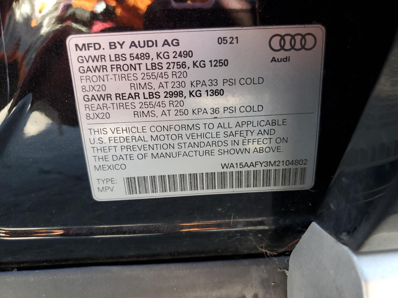 2021 Audi Q5 Sportback Premium Plus VIN: WA15AAFY3M2104802 Lot: 82290135