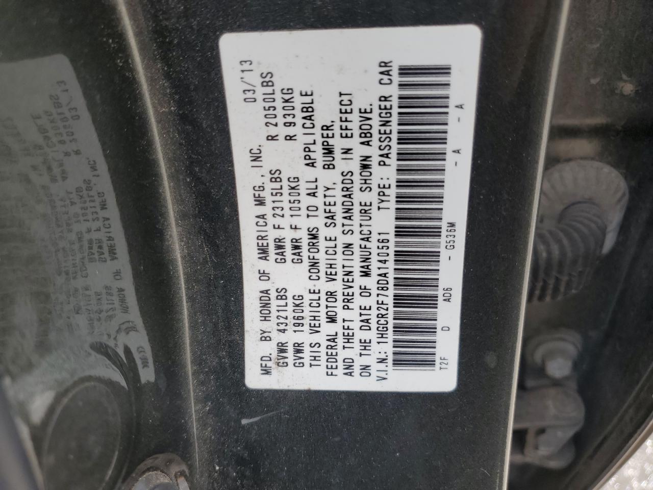 2013 Honda Accord Ex VIN: 1HGCR2F78DA140561 Lot: 85765795