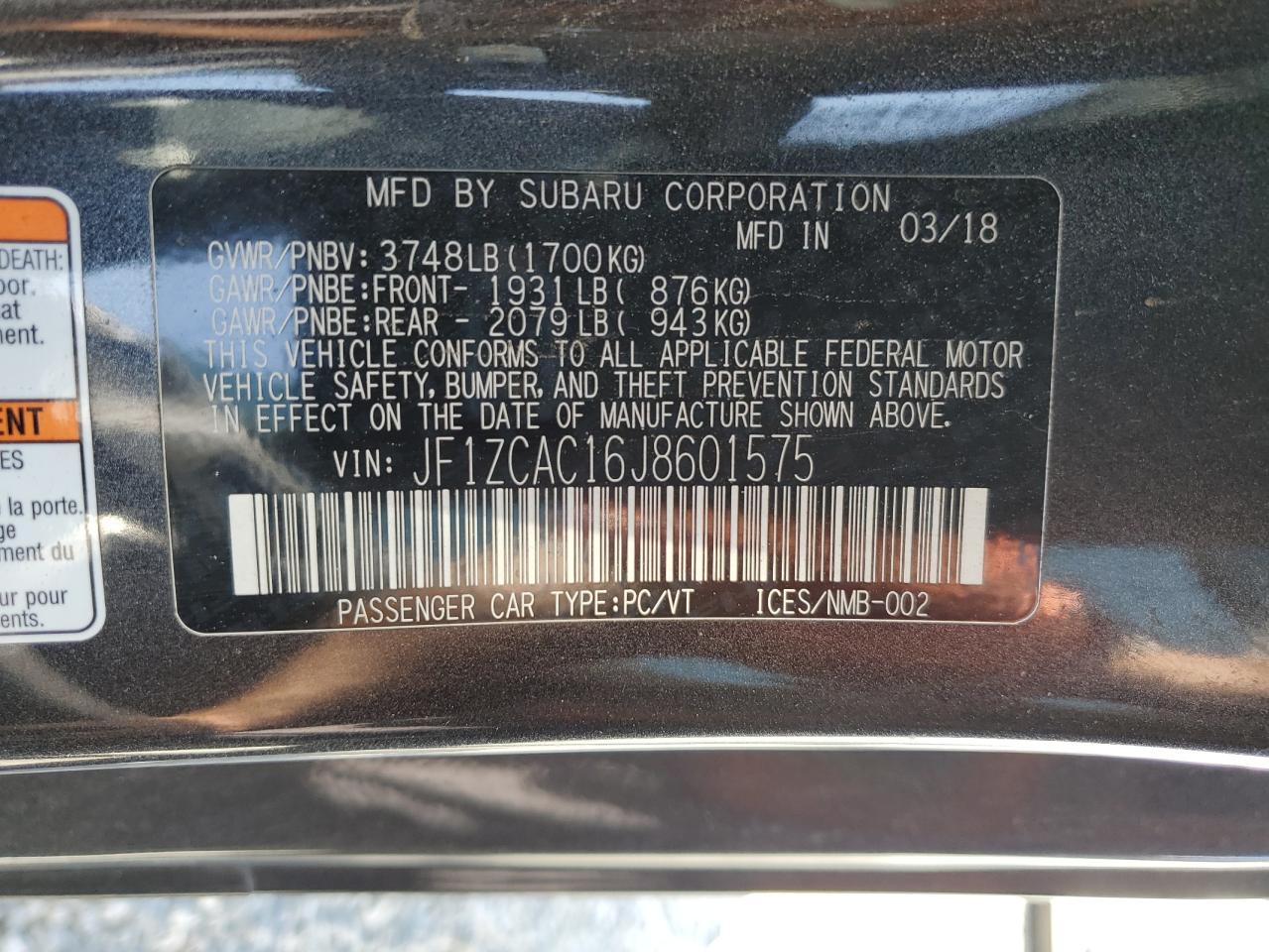 2018 Subaru Brz 2.0 Limited VIN: JF1ZCAC16J8601575 Lot: 85194775