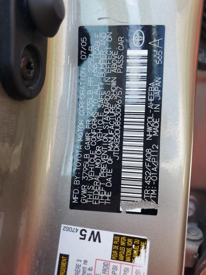 2005 Toyota Prius VIN: JTDKB20U853096757 Lot: 81963025