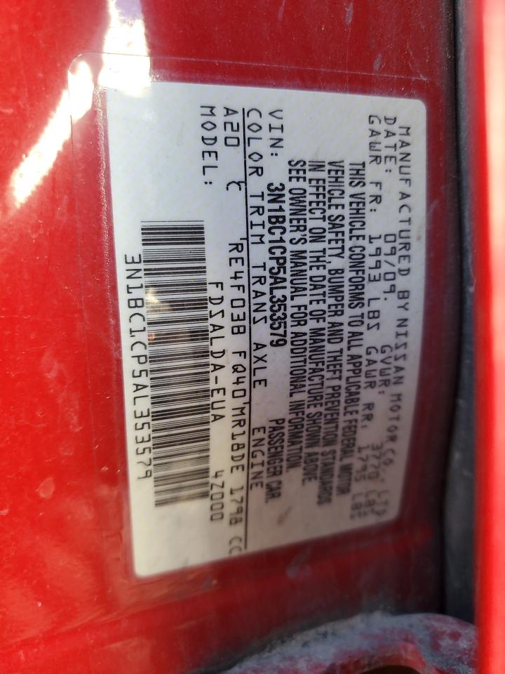 2010 Nissan Versa S VIN: 3N1BC1CP5AL353579 Lot: 85935935