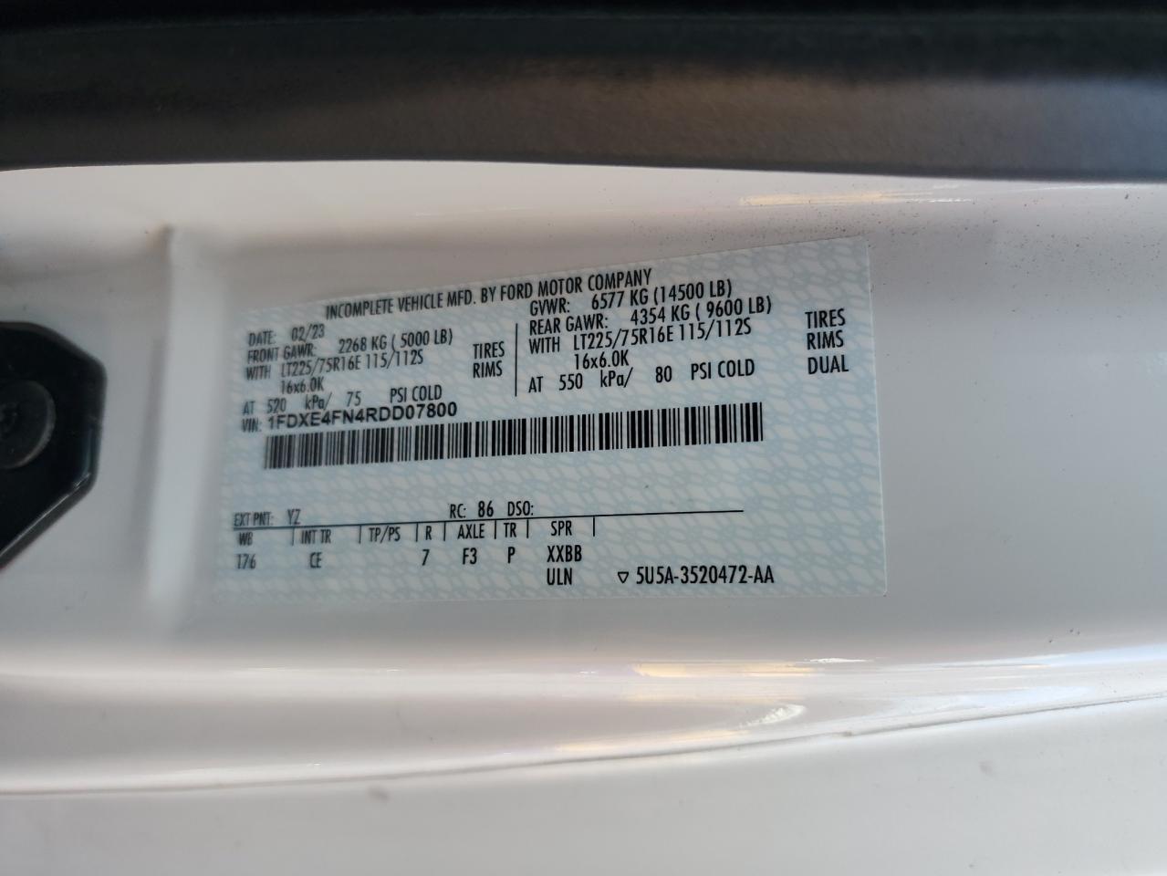 2024 Ford Econoline E450 Super Duty Cutaway Van VIN: 1FDXE4FN4RDD07800 Lot: 83975215