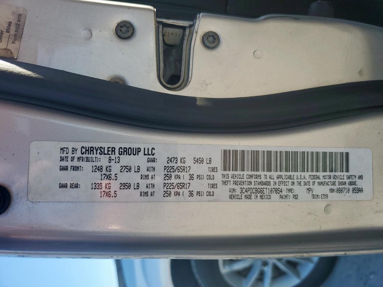 2014 Dodge Journey Sxt VIN: 3C4PDCBG6ET107854 Lot: 85343145