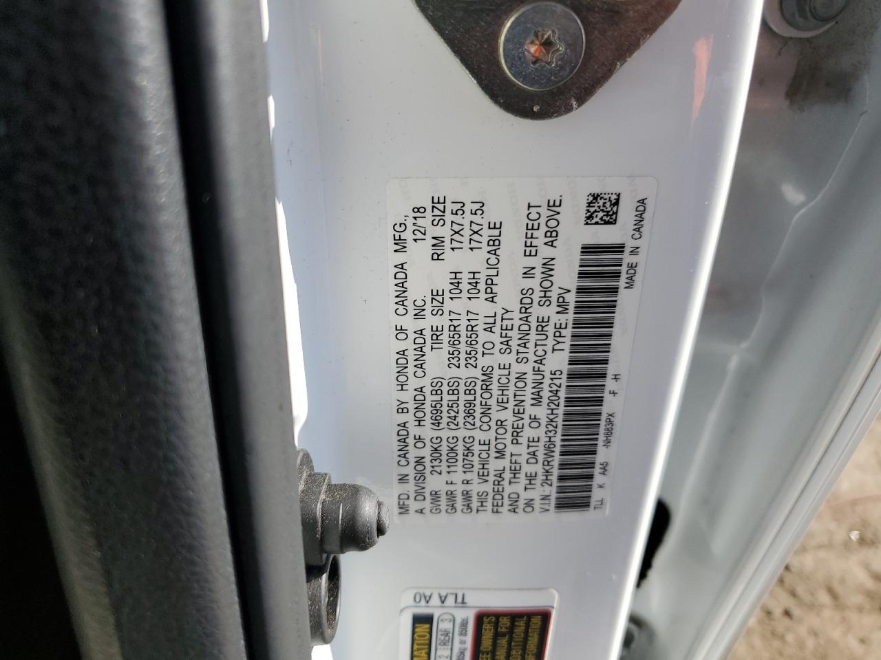 2019 Honda Cr-V Lx VIN: 2HKRW6H32KH204215 Lot: 84901565