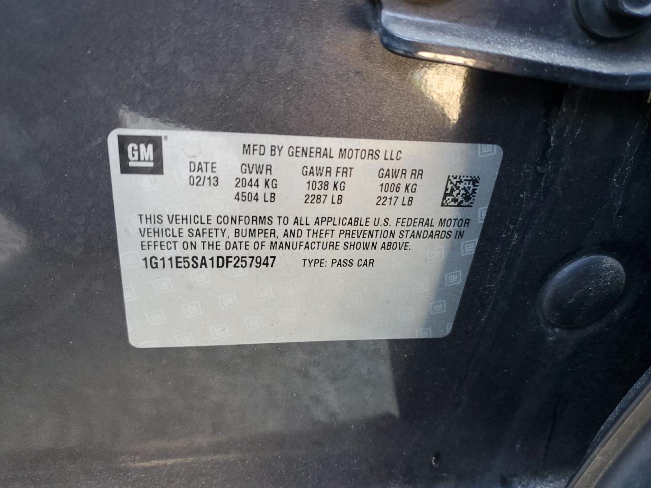 2013 Chevrolet Malibu 2Lt VIN: 1G11E5SA1DF257947 Lot: 87422045