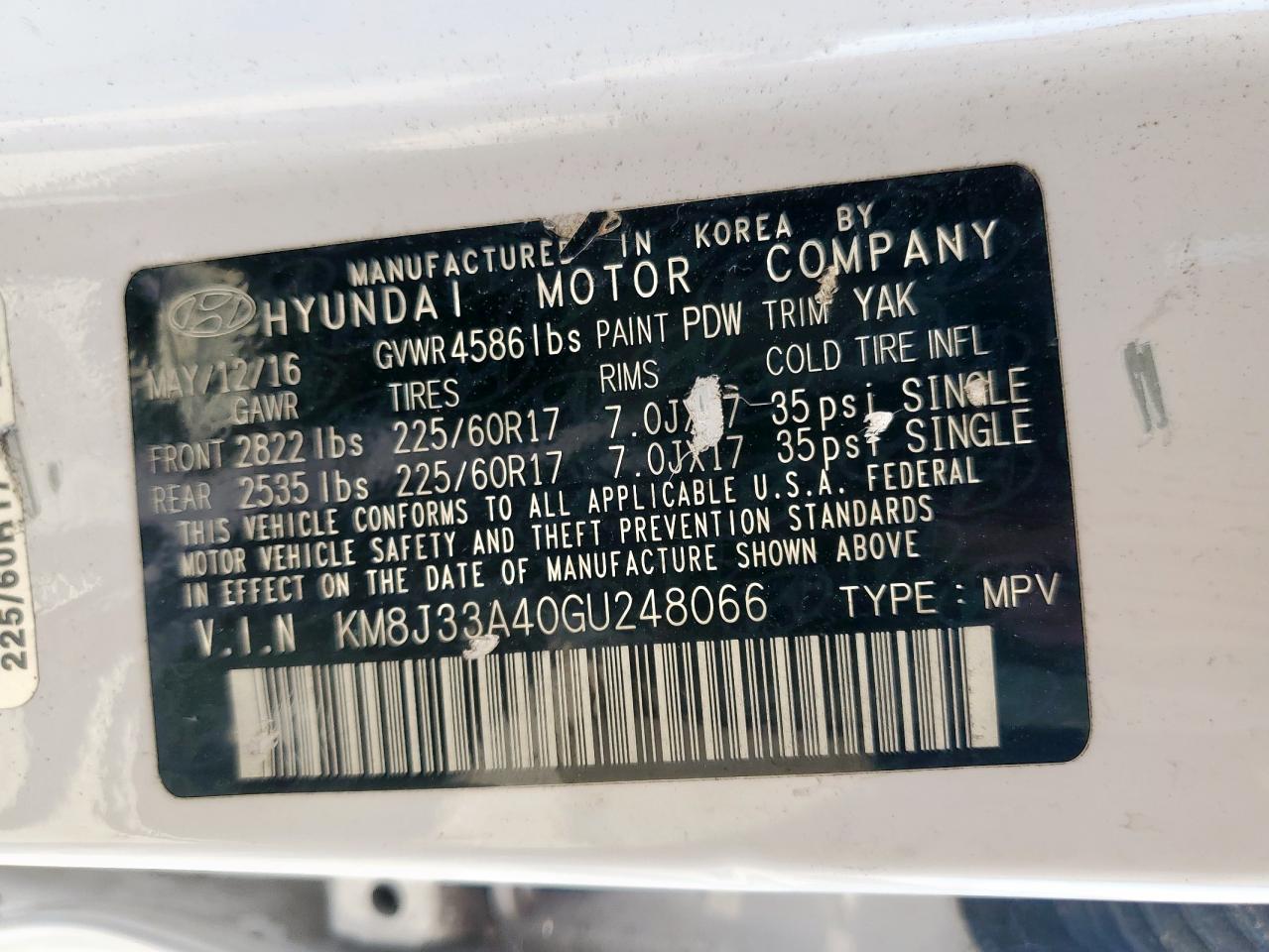 2016 Hyundai Tucson Limited VIN: KM8J33A40GU248066 Lot: 86326355