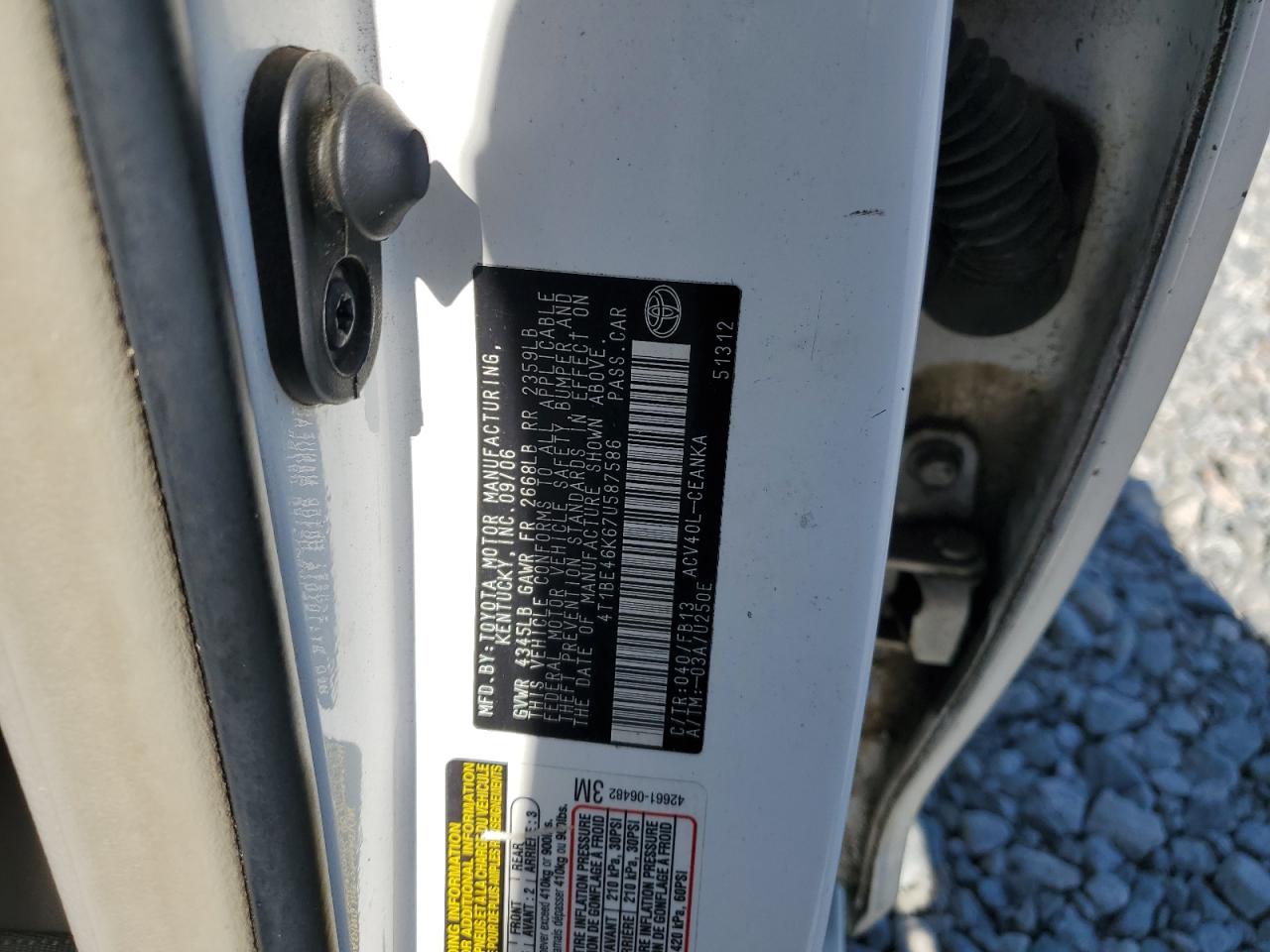 2007 Toyota Camry Ce VIN: 4T1BE46K67U587586 Lot: 82769375