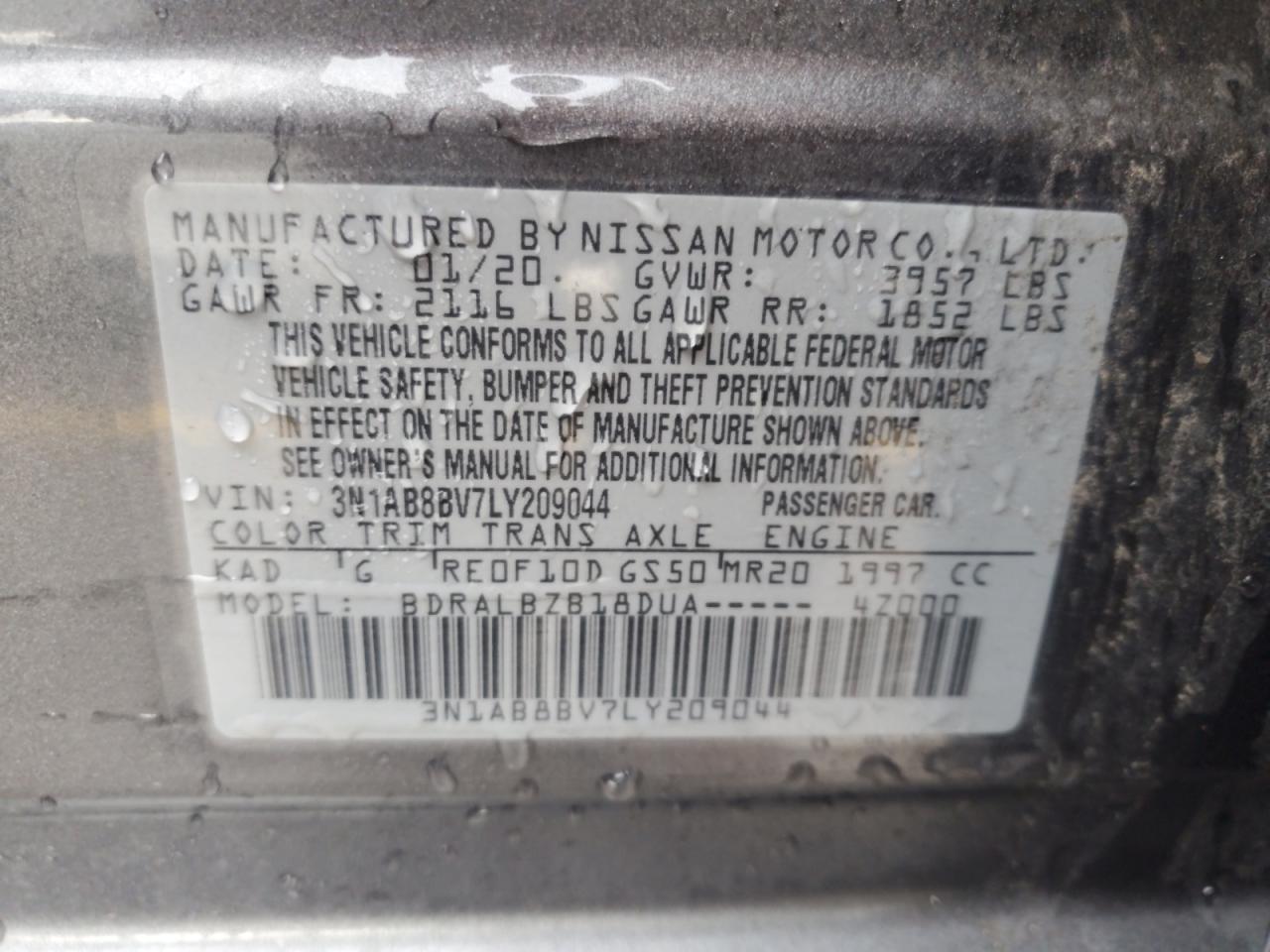 2020 Nissan Sentra S VIN: 3N1AB8BV7LY209044 Lot: 85326325