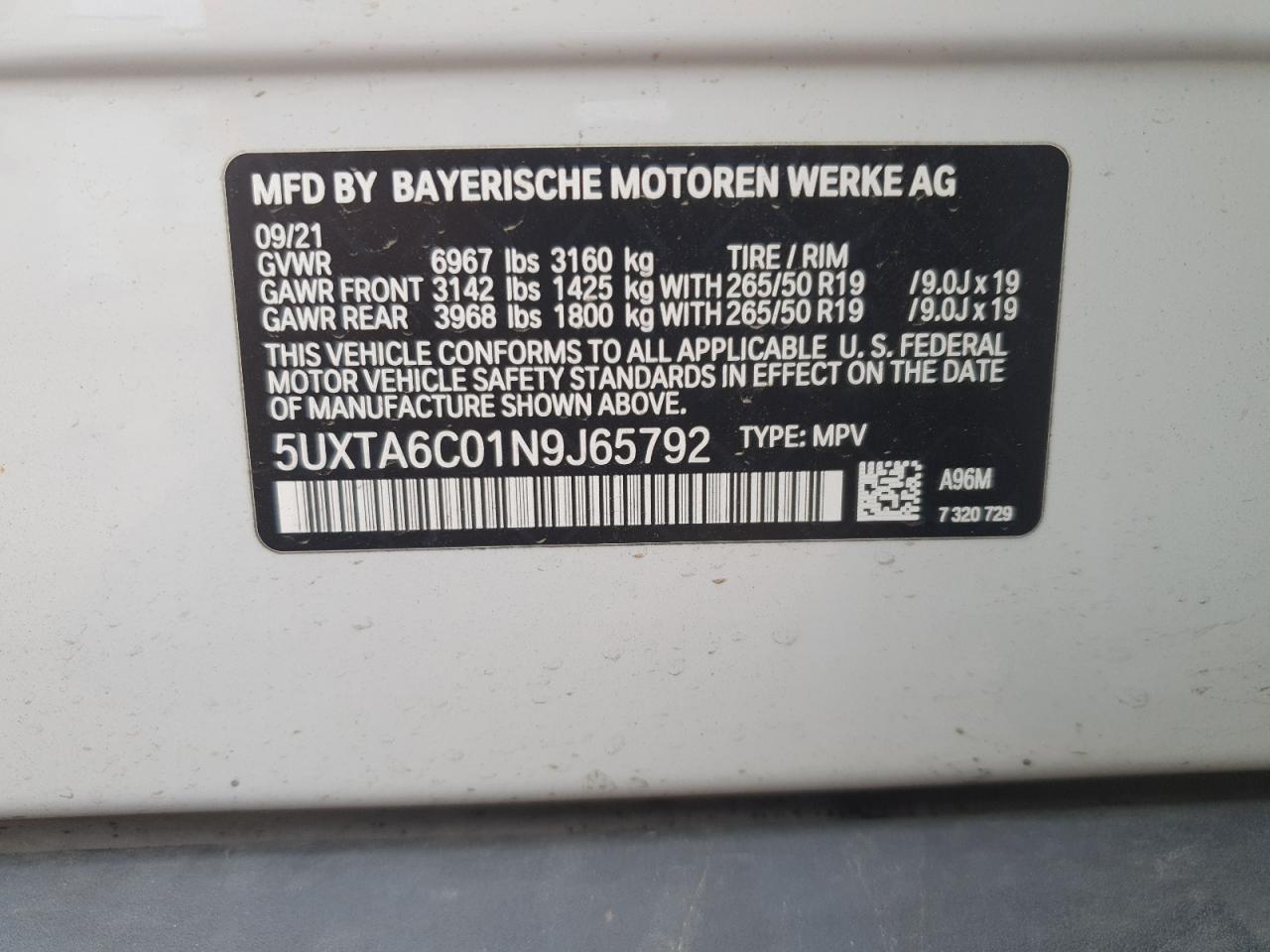 2022 BMW X5 xDrive45E VIN: 5UXTA6C01N9J65792 Lot: 82353025