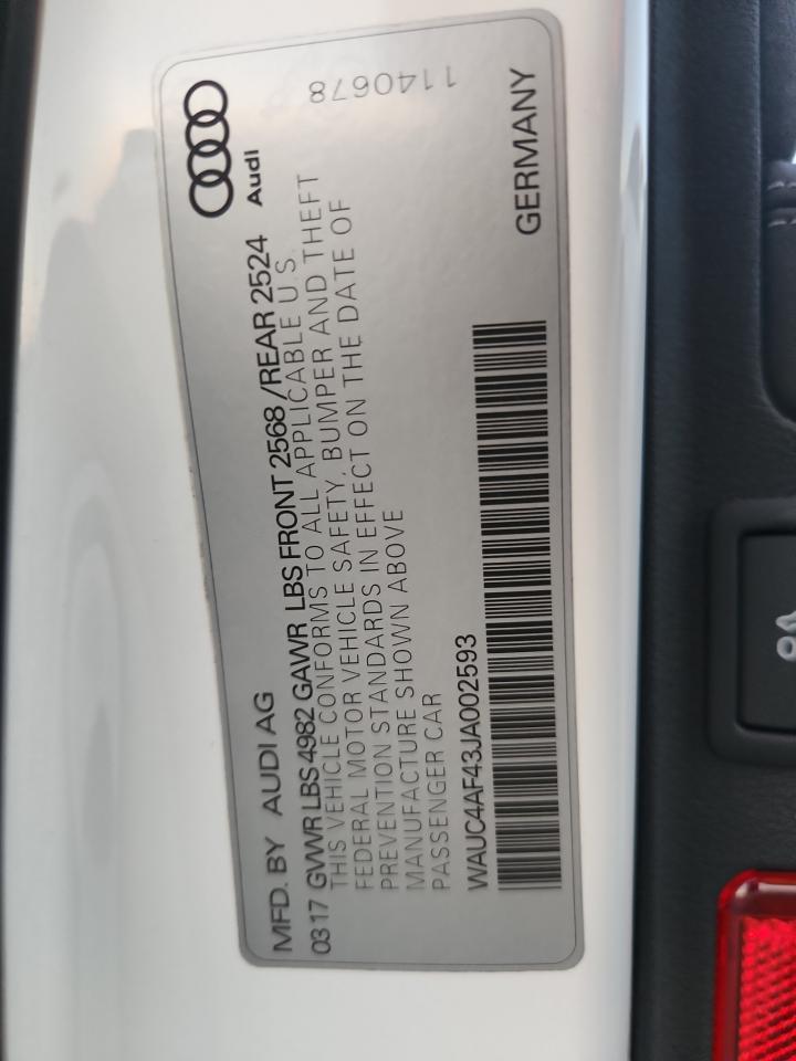 2018 Audi S4 Prestige VIN: WAUC4AF43JA002593 Lot: 89477755