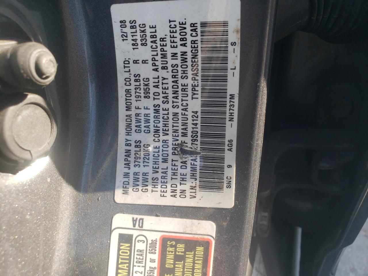 2009 Honda Civic Hybrid VIN: JHMFA36279S014124 Lot: 84024315