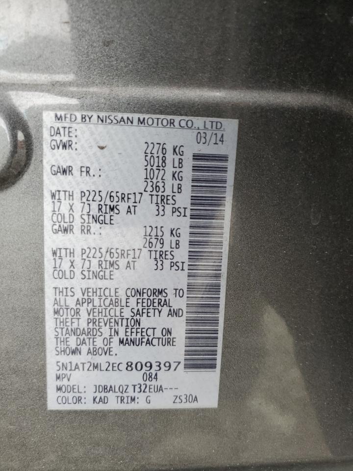 2014 Nissan Rogue S VIN: 5N1AT2ML2EC809397 Lot: 82307845