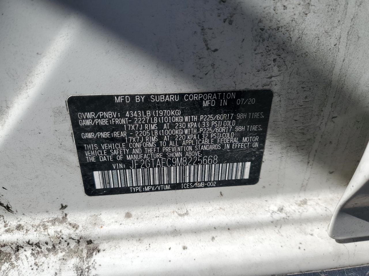 2021 Subaru Crosstrek Premium VIN: JF2GTAEC9M8225668 Lot: 81884615