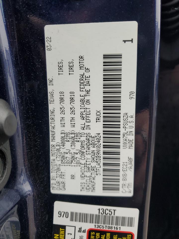 2022 Toyota Tundra Crewmax Sr VIN: 5TFLA5DB9NX024024 Lot: 85692425