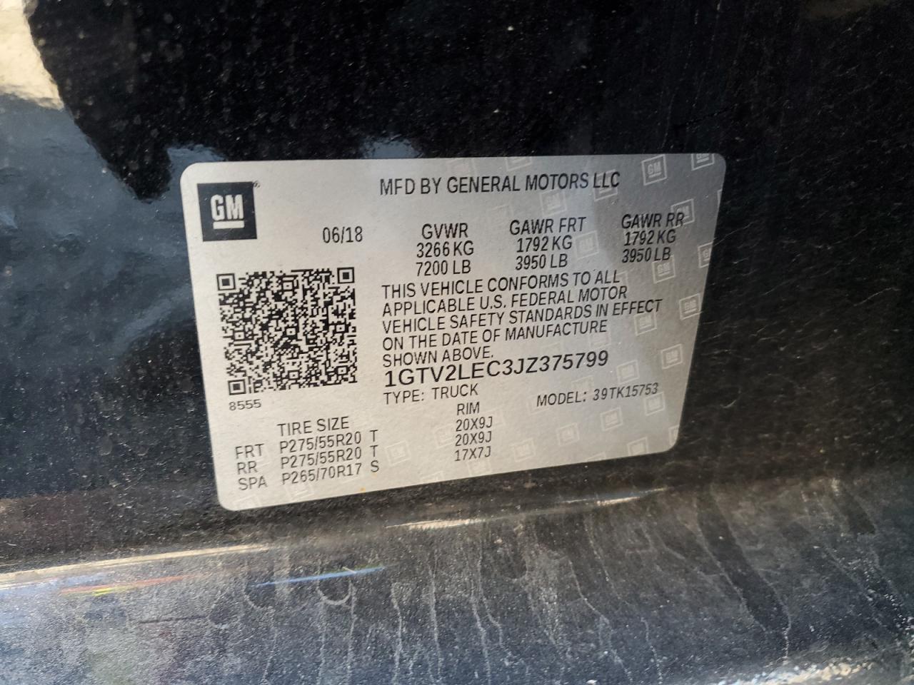 2018 GMC Sierra K1500 VIN: 1GTV2LEC3JZ375799 Lot: 90299115