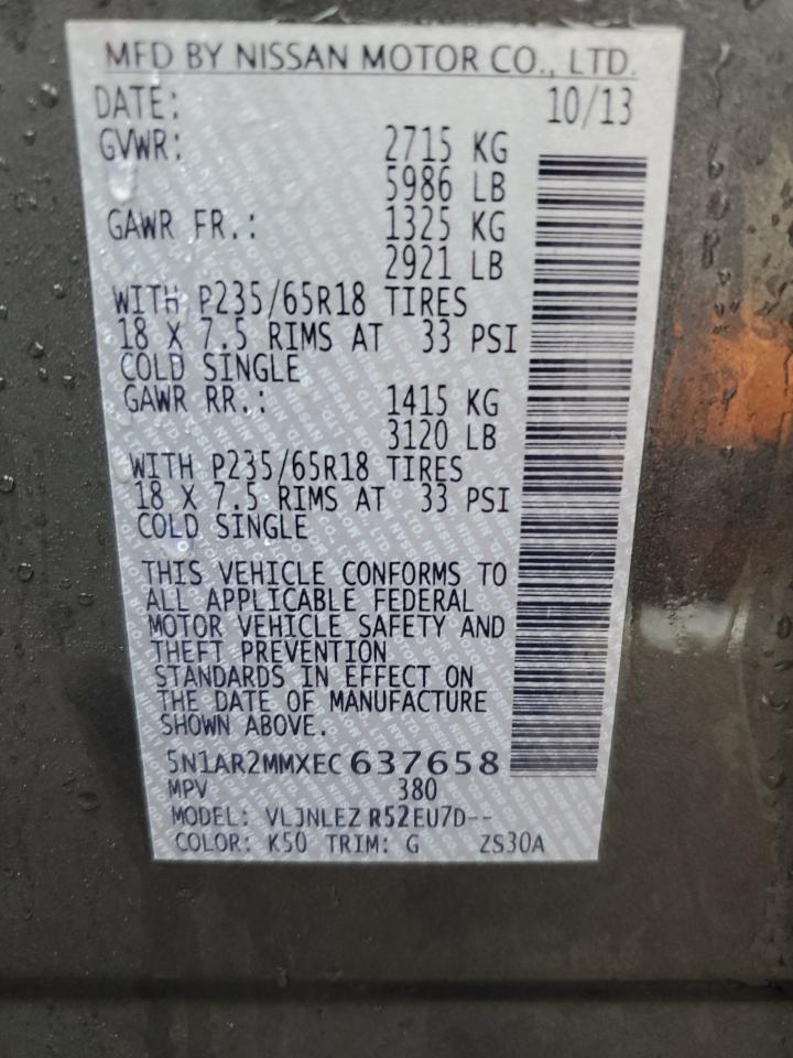 2014 Nissan Pathfinder S VIN: 5N1AR2MMXEC637658 Lot: 84064035