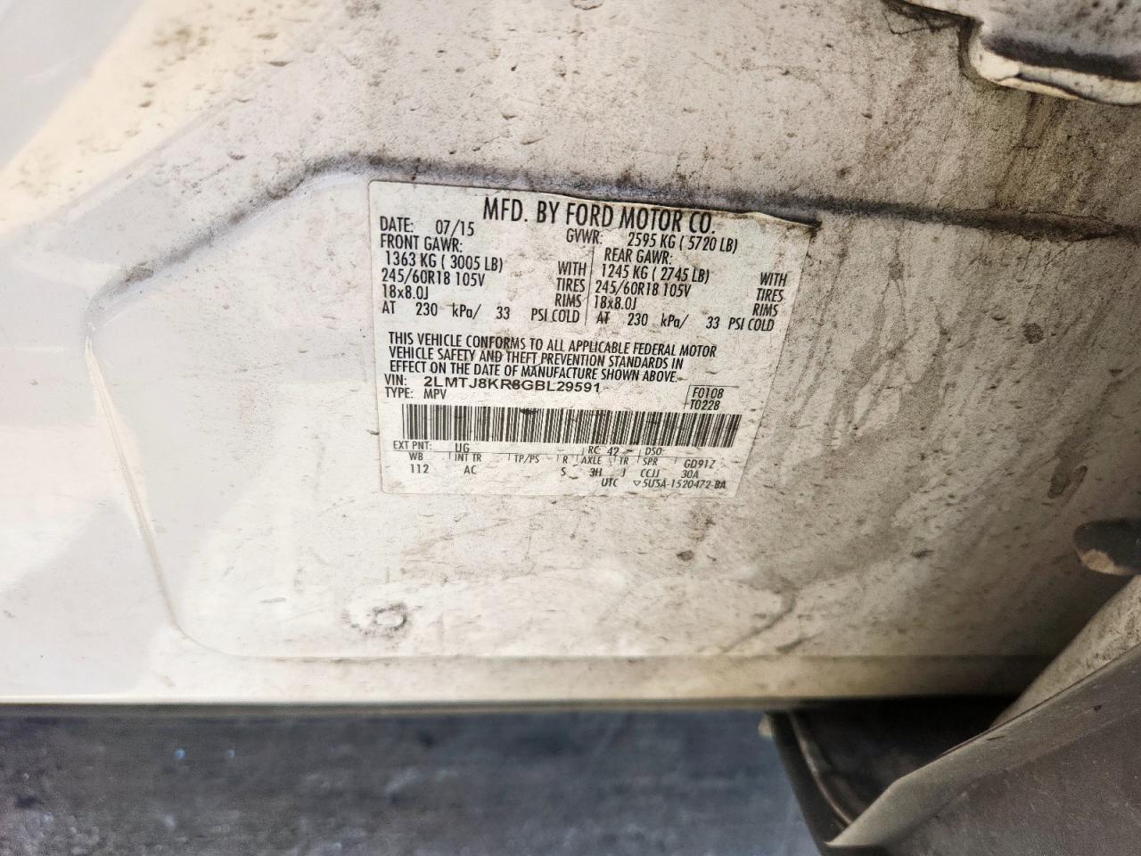 2016 Lincoln Mkx Select VIN: 2LMTJ8KR8GBL29591 Lot: 85649385