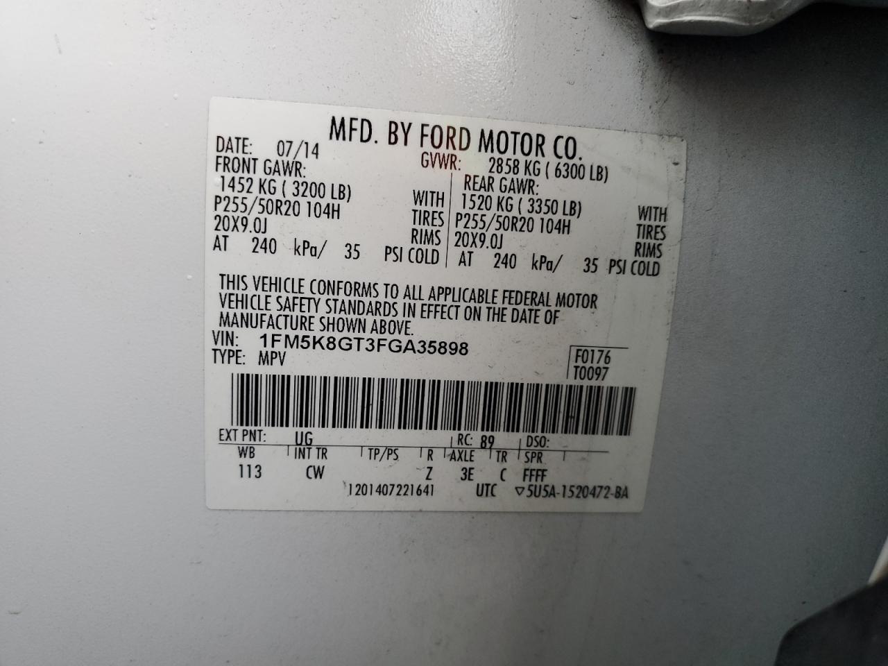 2015 Ford Explorer Sport VIN: 1FM5K8GT3FGA35898 Lot: 81761705