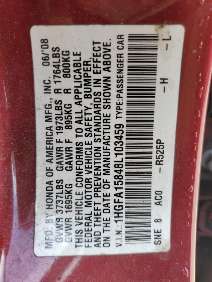 2008 Honda Civic Ex VIN: 1HGFA15848L103459 Lot: 85262475