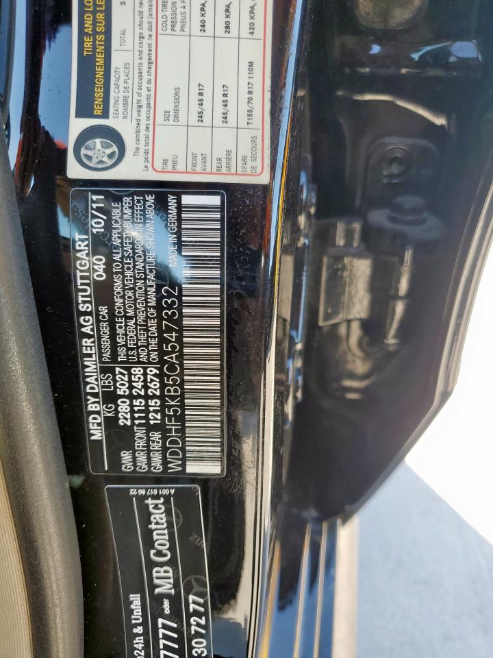 2012 Mercedes-Benz E 350 VIN: WDDHF5KB5CA547332 Lot: 86109195