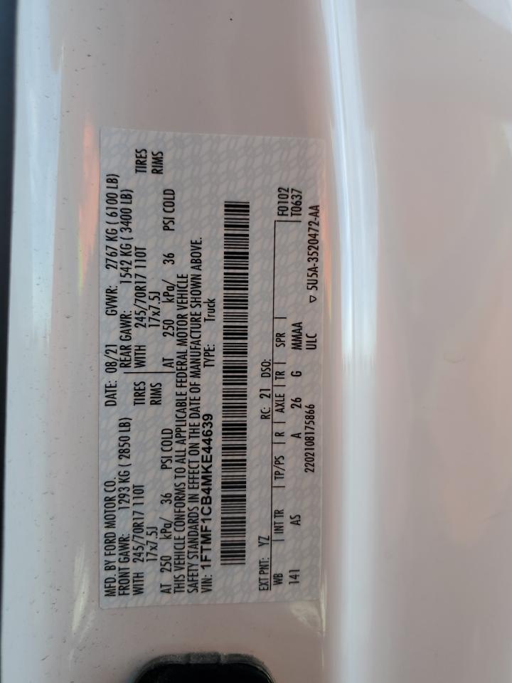 2021 Ford F150 VIN: 1FTMF1CB4MKE44639 Lot: 89866965