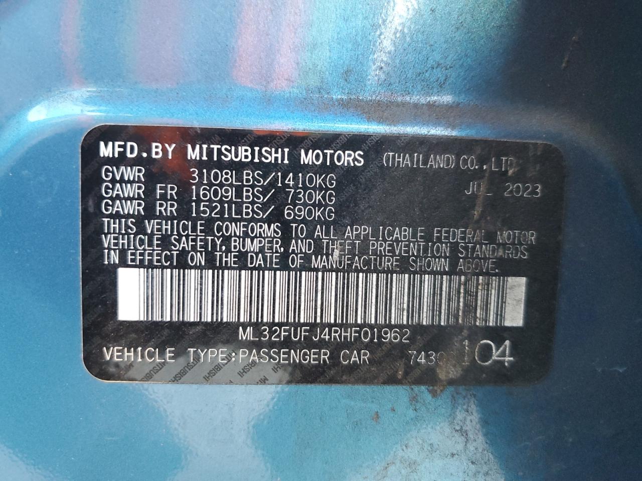 2024 Mitsubishi Mirage G4 Es VIN: ML32FUFJ4RHF01962 Lot: 86657055