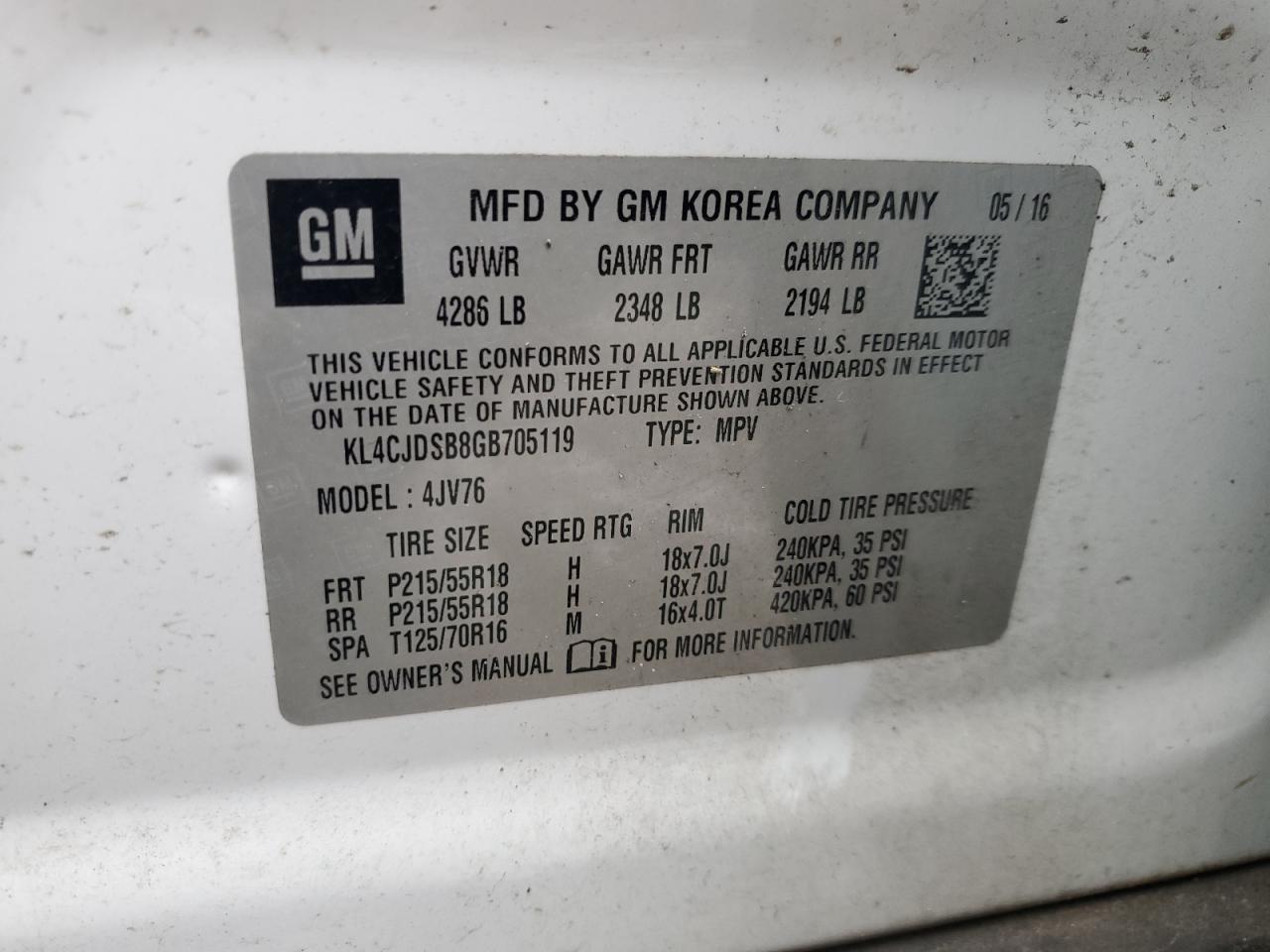 2016 Buick Encore Premium VIN: KL4CJDSB8GB705119 Lot: 90284415