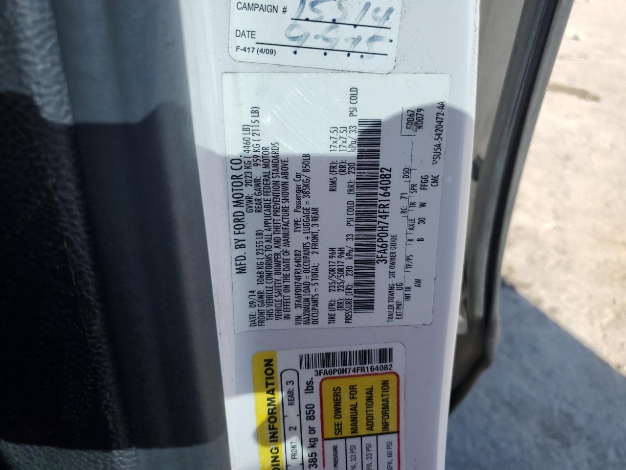 2015 Ford Fusion Se VIN: 3FA6P0H74FR164082 Lot: 81990295