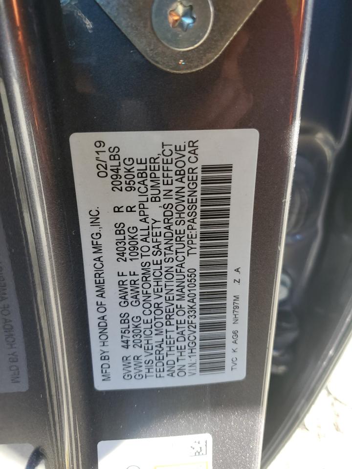 2019 Honda Accord Sport VIN: 1HGCV2F33KA010550 Lot: 85382855