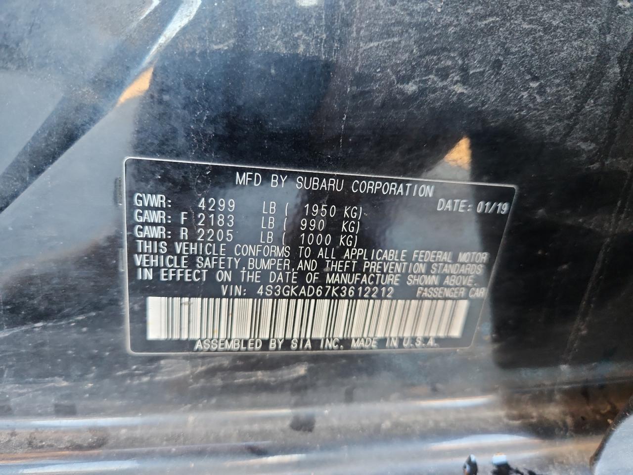 2019 Subaru Impreza Premium VIN: 4S3GKAD67K3612212 Lot: 85534695